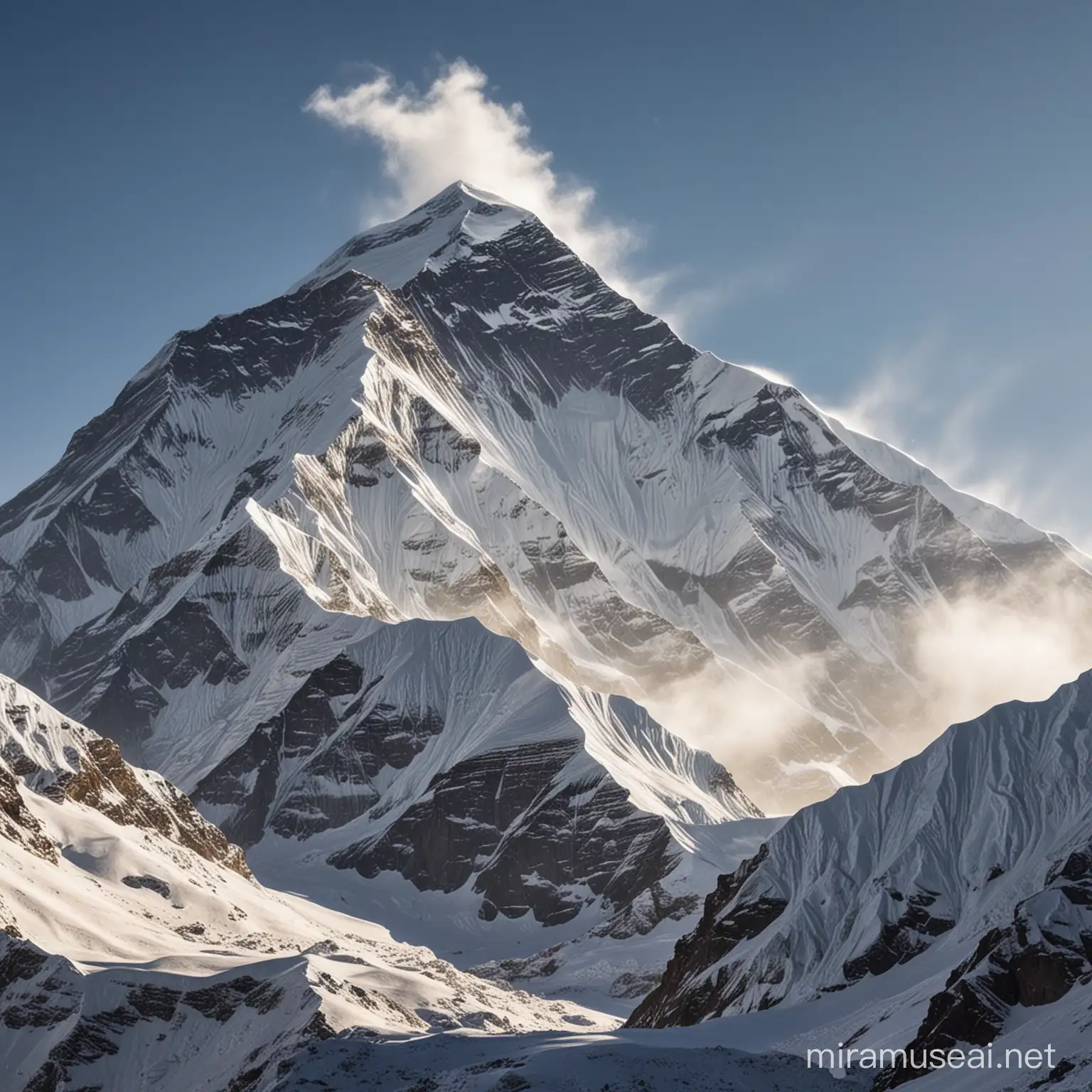 Snowfall Over Sunlit Mount Everest Majestic Winter Landscape