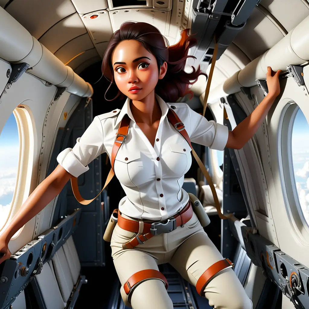 GravityDefying Elegance Indonesian Woman Suspended in Aircraft