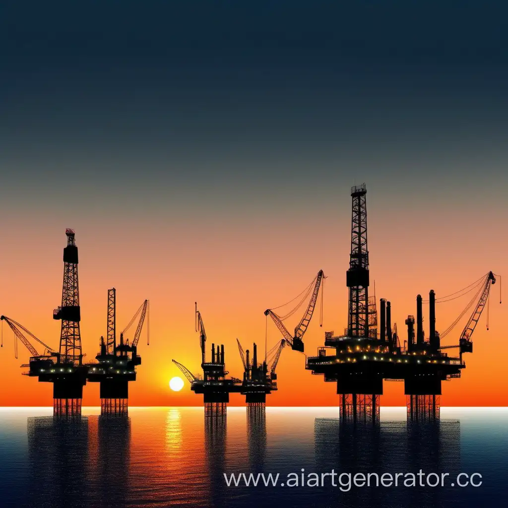 Oil-Rigs-Silhouetted-Against-Vibrant-Orange-Sunset-Sky