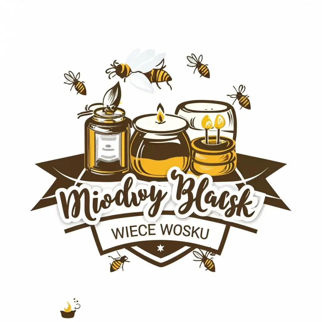 logo, candles bees honey, super Elegant Ribbon, with the text "Miodowy Blask Świece z wosku", typography, be used in Home Family industry
