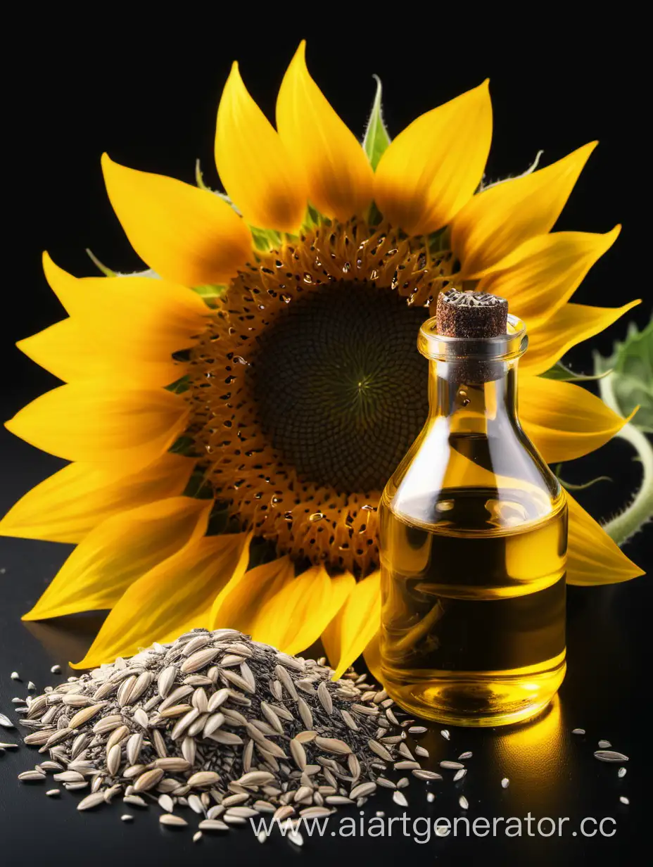 Vibrant-Sunflower-with-Oil-and-Seeds-Botanical-Beauty-in-a-Nutritious-Context