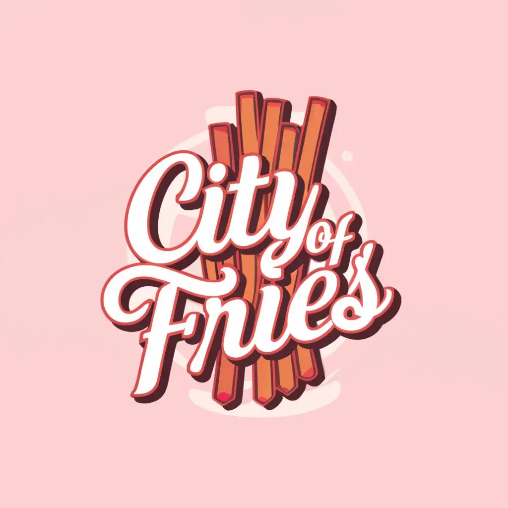 a logo design,with the text "CITY OF FRIES", main symbol:"""

pink, white, long fries, simple, baby pink, retro, retro font, retro aesthetic, pastel pink, barbie pink, vector, wordmark, 60s

""",Moderate,be used in Restaurant industry,clear background