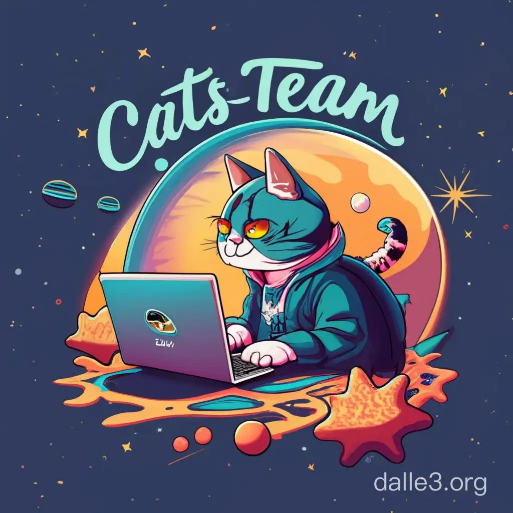 Anime Cat Working with a Laptop in Cats Team Galaxy Setting | Dalle3 AI