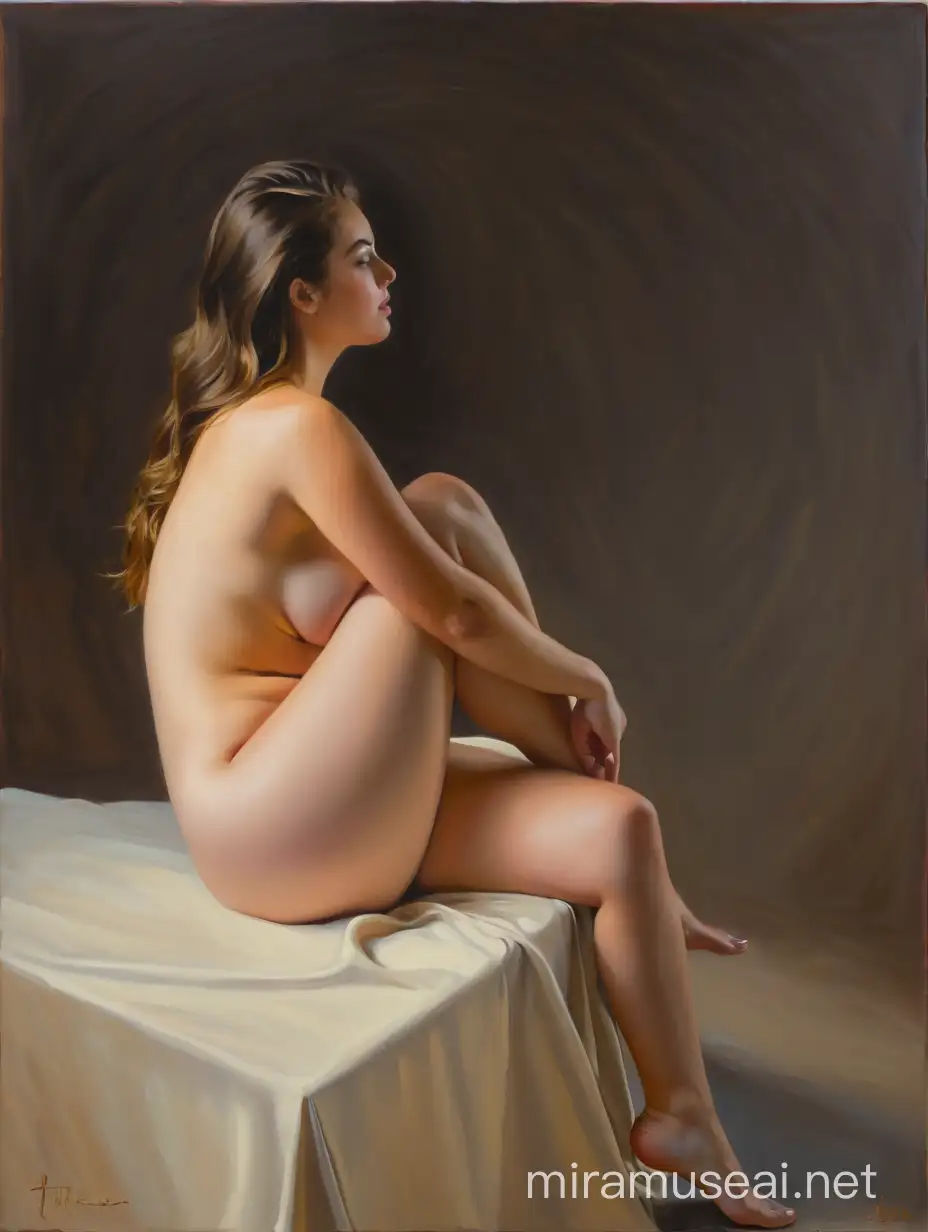 Elegant Nude Oil Painting of a Radiant Young Woman