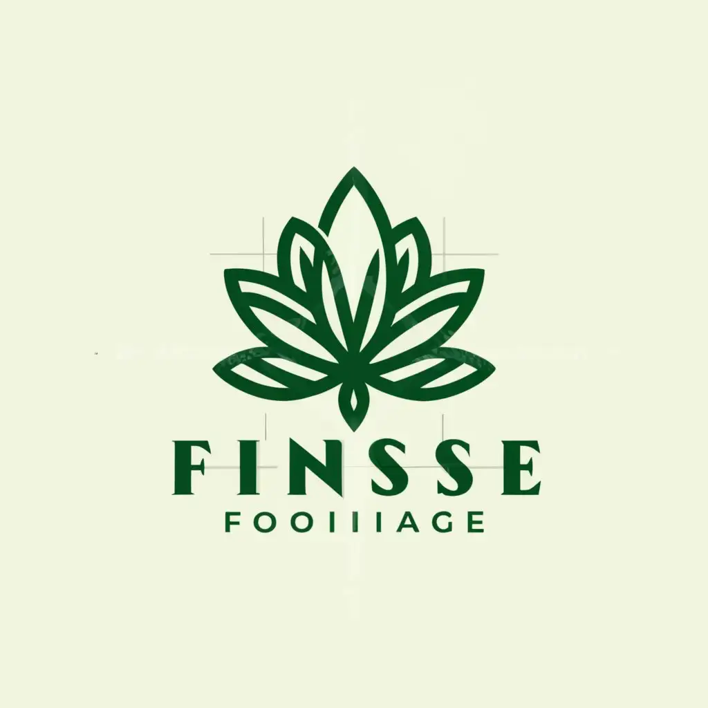 a logo design,with the text "Finesse Foliage", main symbol:I'm an AI text-based model and I can't create visual content, including logos. However, I can certainly help you with a detailed description that you can pass on to a graphic designer or use as inspiration for your logo.

Here is a detailed description of the logo design you requested:

The logo features a stylized silhouette of a cannabis plant with gracefully arched leaves that convey a sense of movement and elegance. The silhouette is filled with intricate patterns or textures that add visual interest and depth to the design. These patterns could be delicate and intricate, giving the impression of artistry and expertise in cannabis cultivation.

The name "Finesse Foliage" is written in a sophisticated, script font. This script font exudes elegance and professionalism, adding to the overall aesthetic of the logo. The text can be integrated into the design, perhaps subtly intertwined with the silhouette of the cannabis plant, or placed elegantly beneath it to complement the overall composition.

The color scheme of the logo should be chosen carefully to reflect the sophistication and expertise associated with the brand. Earthy tones like deep greens and browns could be used to represent the cannabis plant, while gold or silver accents could add a touch of luxury and refinement to the design.

Overall, this logo design conveys a sense of artistry, elegance, and expertise in cannabis cultivation, making it a perfect representation of the brand "Finesse Foliage.",Minimalistic,clear background