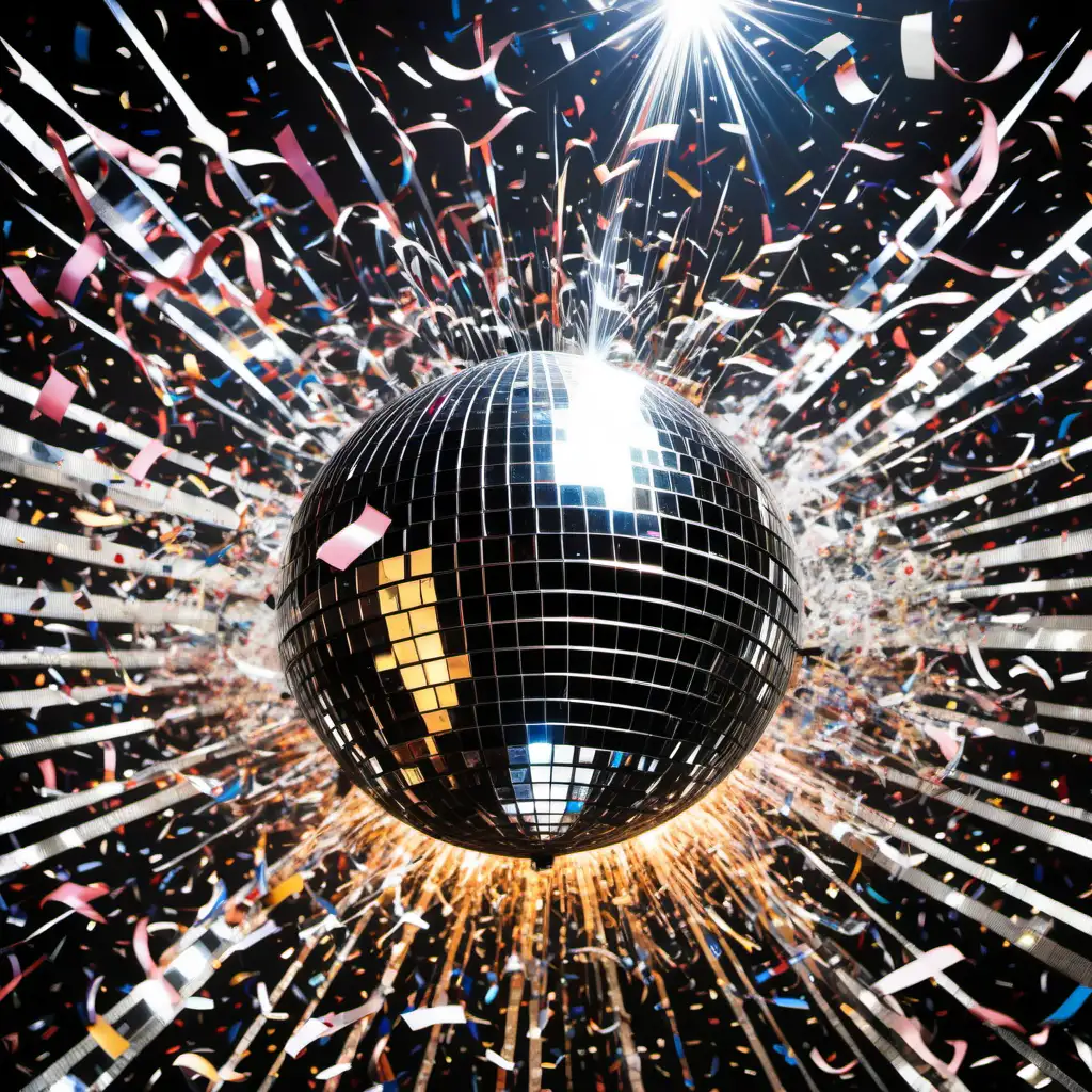 Vibrant Confetti Explosion from Disco Mirror Ball
