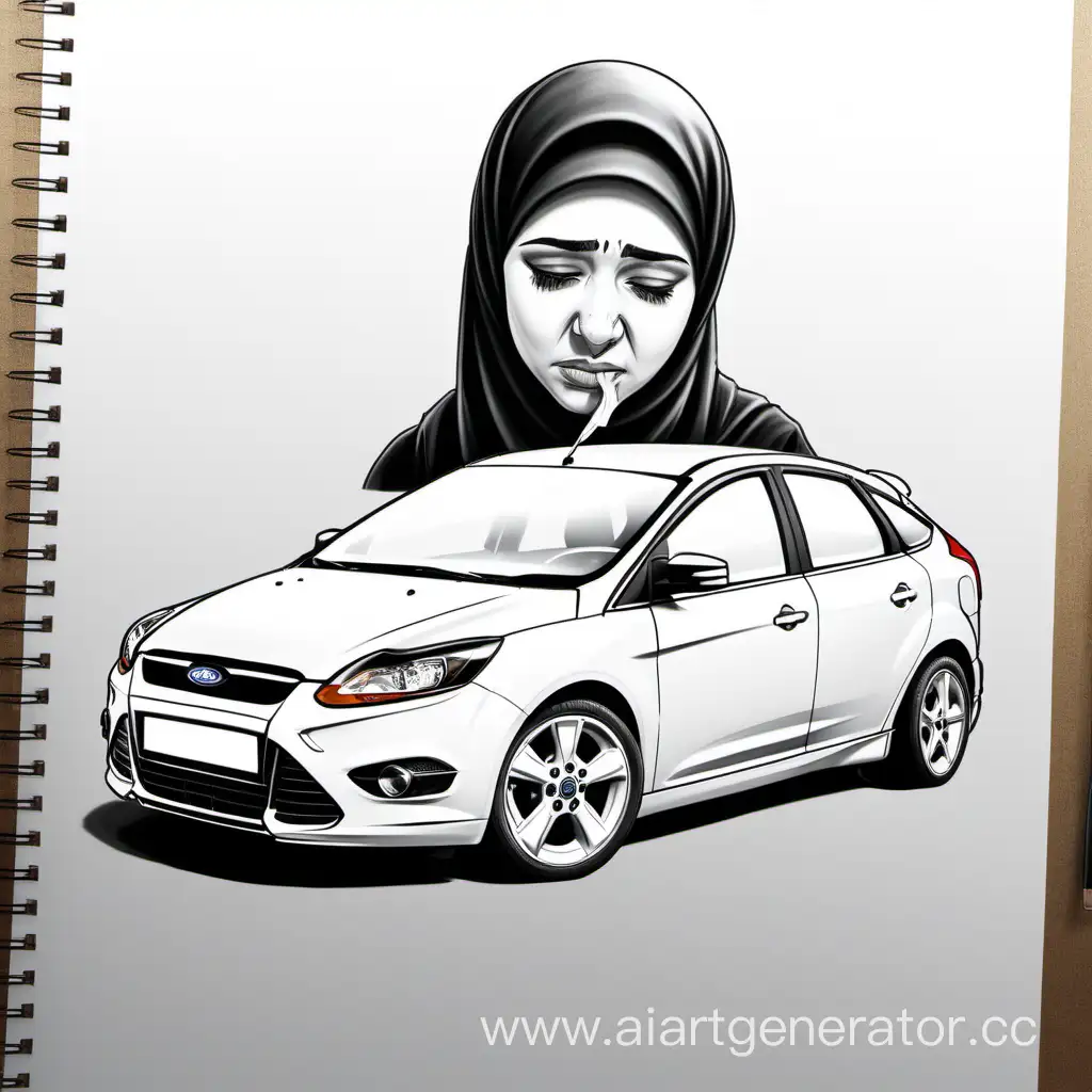нарисуй араба который плачет у машины Ford Focus 2 restyle