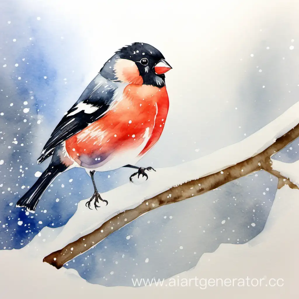 Vibrant-Watercolor-Bullfinch-Amidst-Serene-Snowscape