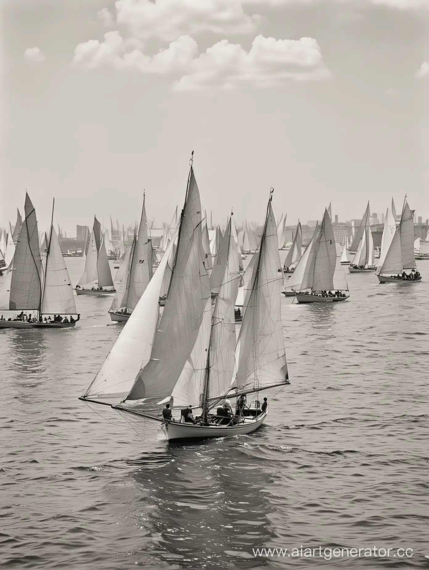 Intense-19th-Century-Maritime-Pentathlon-Competition-Sailing-Yachts-and-Rowing-in-Monochrome