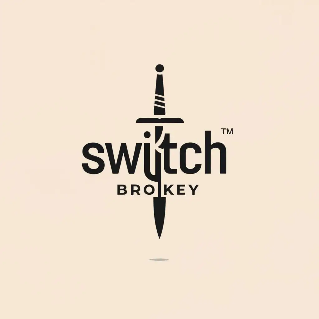 a logo design,with the text "SwitchBrokey", main symbol:Sword,Minimalistic,clear background