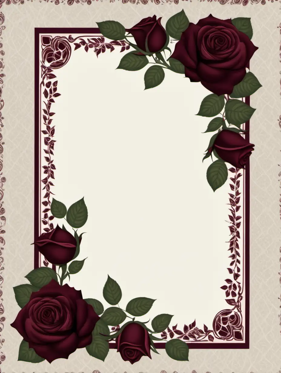  elegant  thin burgundy rose border 5x7