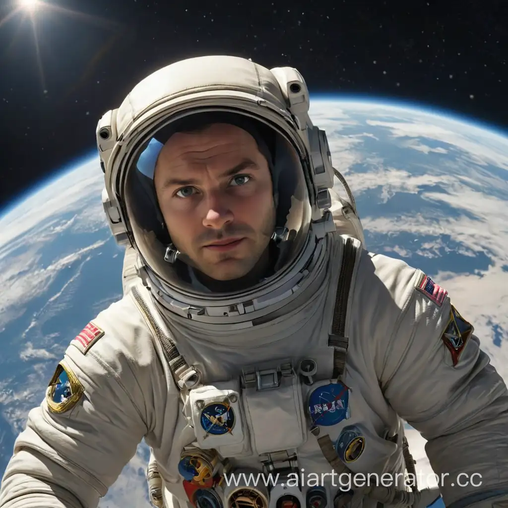 космонавт в космосе на заднем фоне земля
