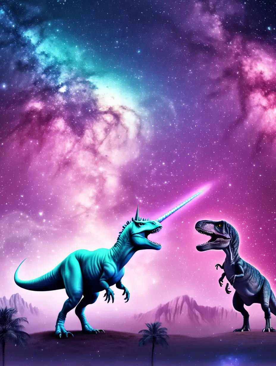 Unicorn and T-rex plain  galaxy background