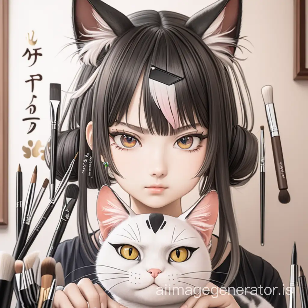 the cat came to the eyebrow artist, anime style