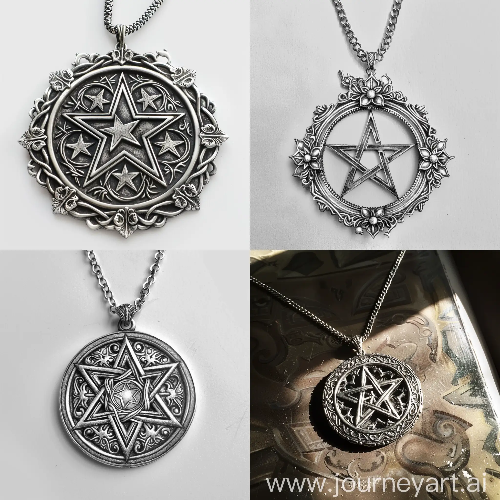 pentagram round victorian necklace drawn in graphite