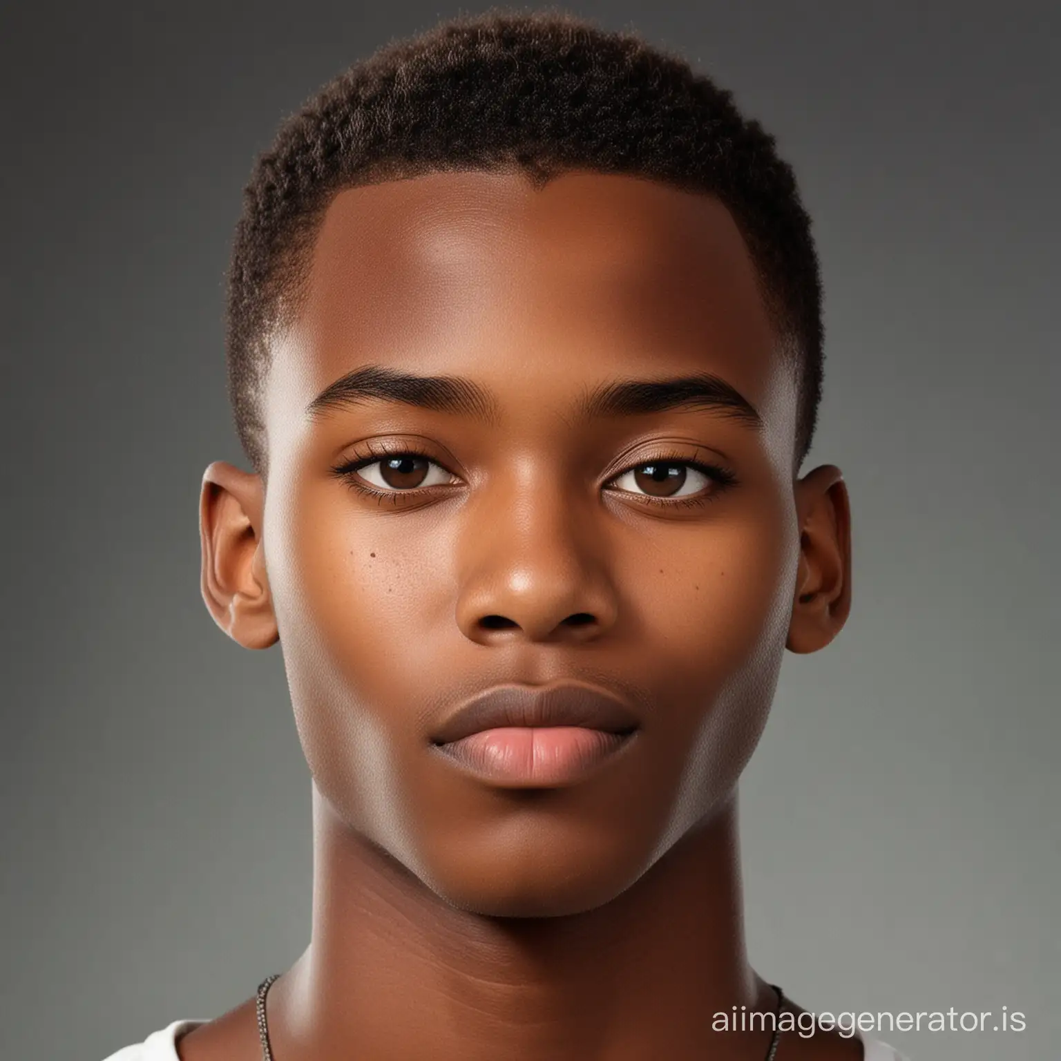 Generate an image of a handsome West African young teenager with a short cat hair, almond shaped eyes, a well structured face, and a nose perfectly proportioned to his face.