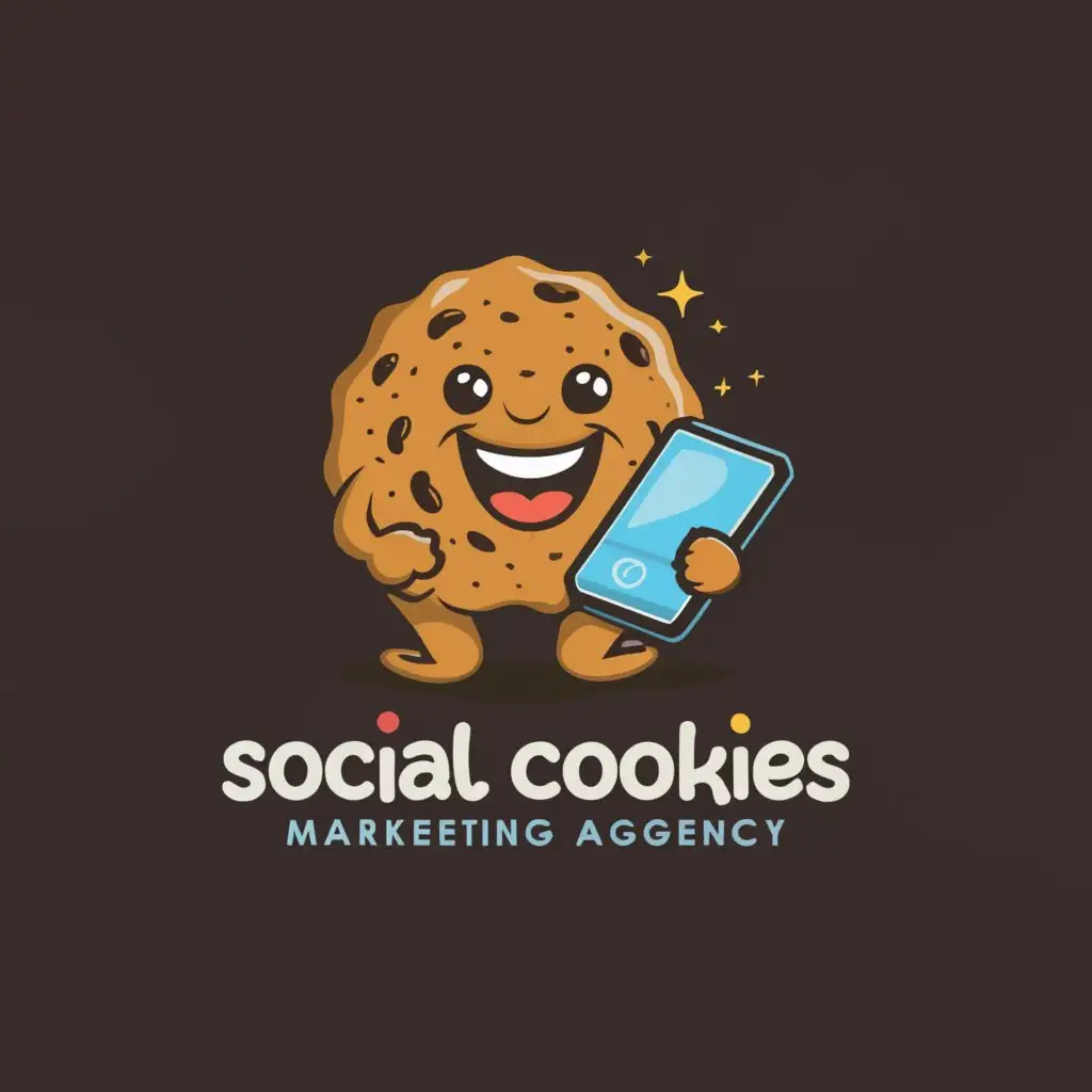 a logo design,with the text "Social cookies marketing agency", main symbol:A Cookies with phone or laptop,Moderate,clear background