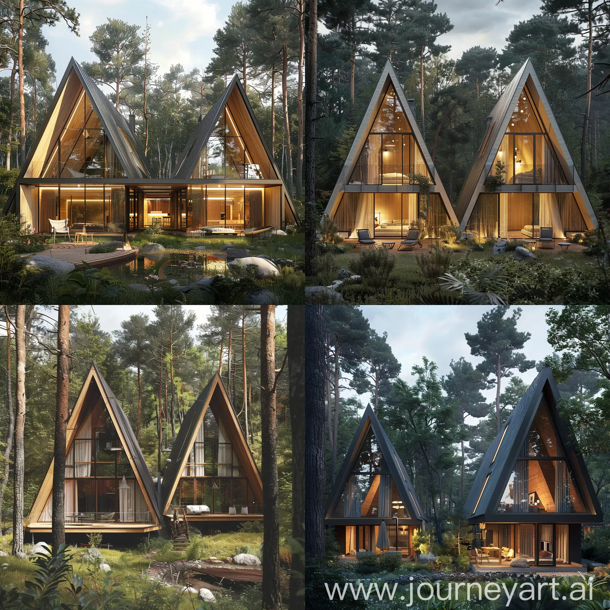 triangular houses in the forest, 20 sq m, two-storey