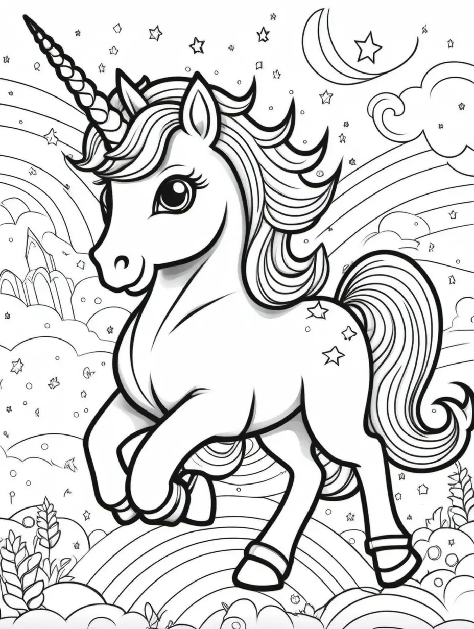 Playful Unicorn Coloring Page for Kids Cartoon Style Fun