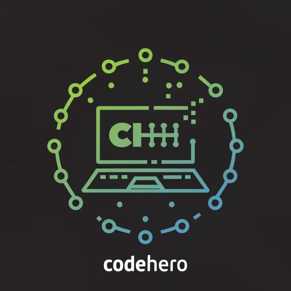 a logo design,with the text "CodeHero", main symbol:Icono de computadora o laptop: A simple icon of a computer or laptop can represent the world of programming and web development.

Stylized source code: You could represent stylized lines of code in a creative way, perhaps forming the initials of your name or some symbol related to programming.

Programming symbols: Programming language symbols like <> (HTML), {} (JavaScript), [] (Python), or {} (CSS) can be used creatively in designing your logo.

Animals or characters related to technology: You may consider incorporating an animal or character with technological connotations, such as a robot, an octopus (representing multitasking), or an astronaut (exploring new technological territories).

Technological color palette: Use a color palette that reflects the technological world, such as shades of blue, green, gray, or black.

Creative typography: Experiment with different types of fonts to create a unique logo. You can use a modern and clean typography to convey professionalism, or a more striking and creative one to highlight your personality.

,Moderate,be used in Technology industry,clear background