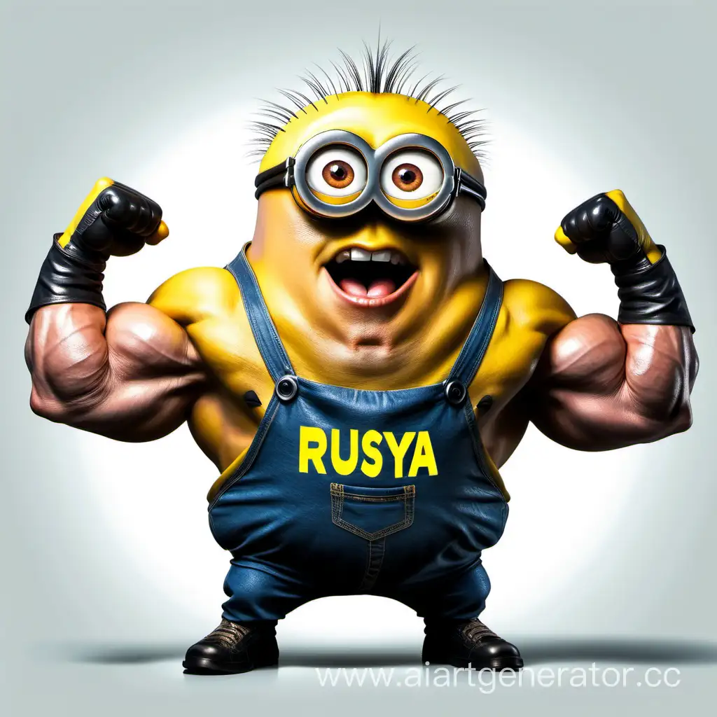 Rusyas-Mighty-Minion-Flexing-Muscles-in-PumpedUp-TShirt