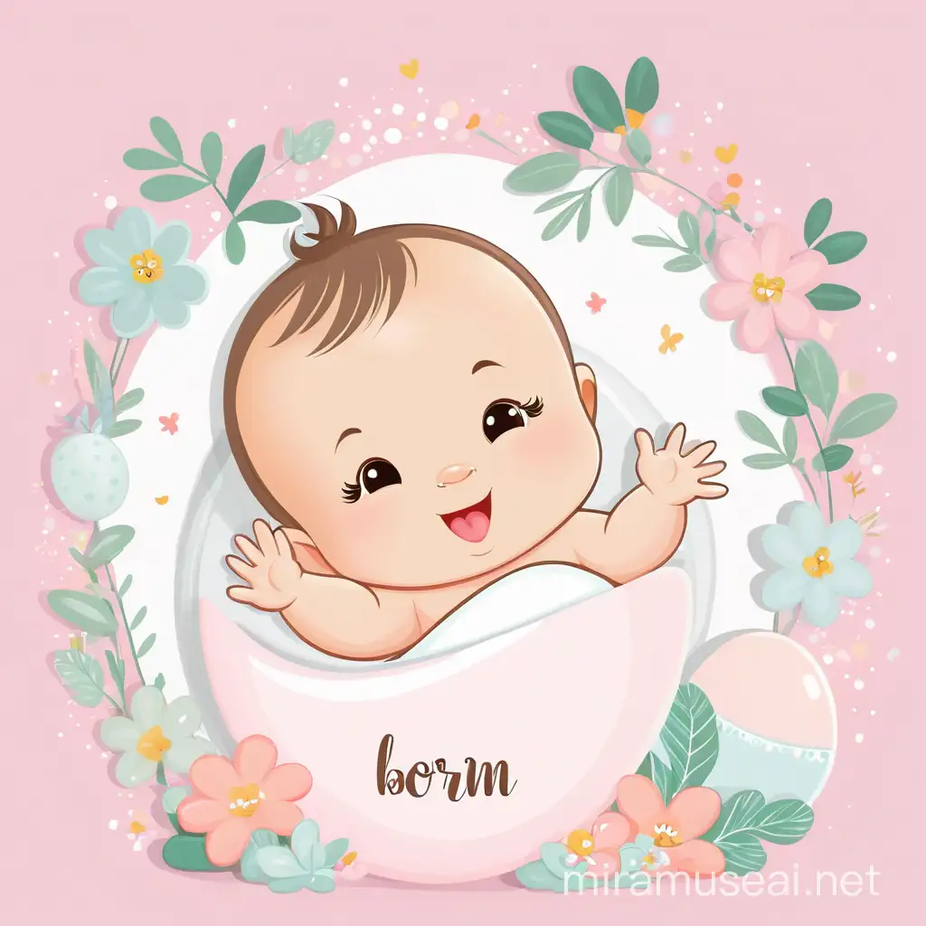 Adorable Cartoon Baby Girl Born in Nursery Background