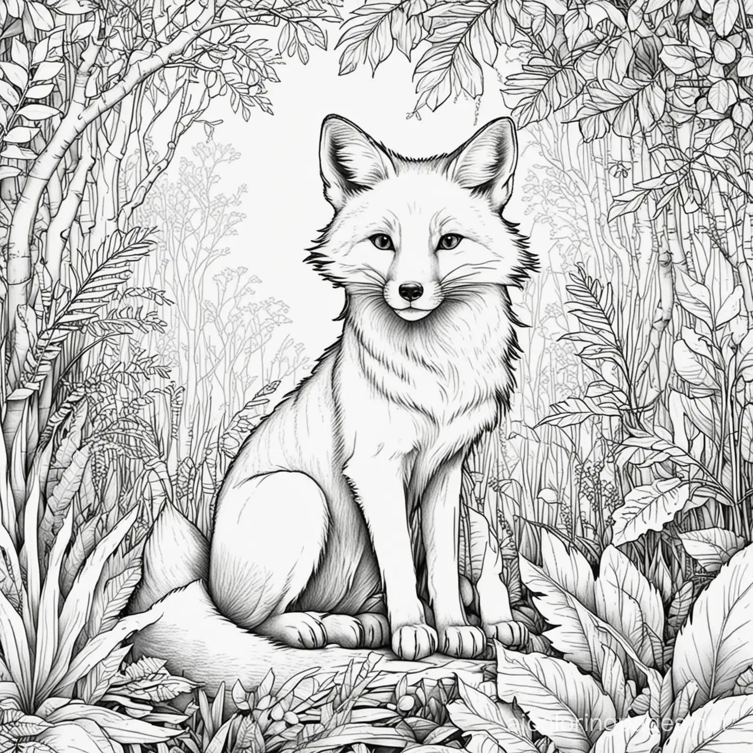 Fox-and-Cub-Jungle-Coloring-Page-Black-and-White-Line-Art-for-Kids