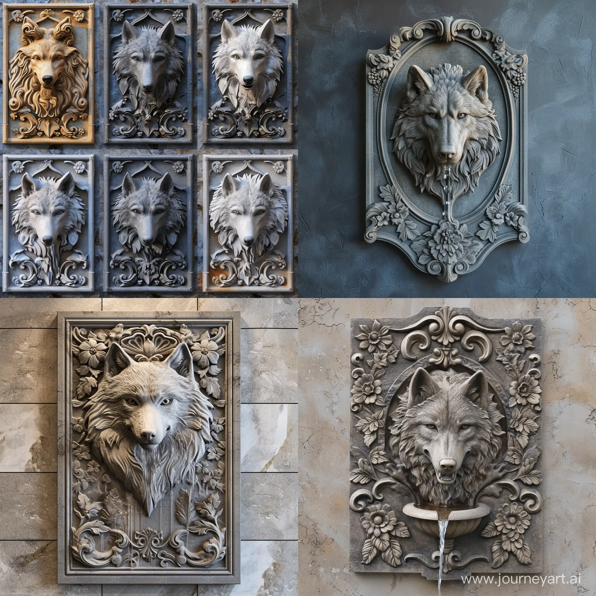 WolfThemed-Baroque-Patterned-Wall-Fountain-Variations