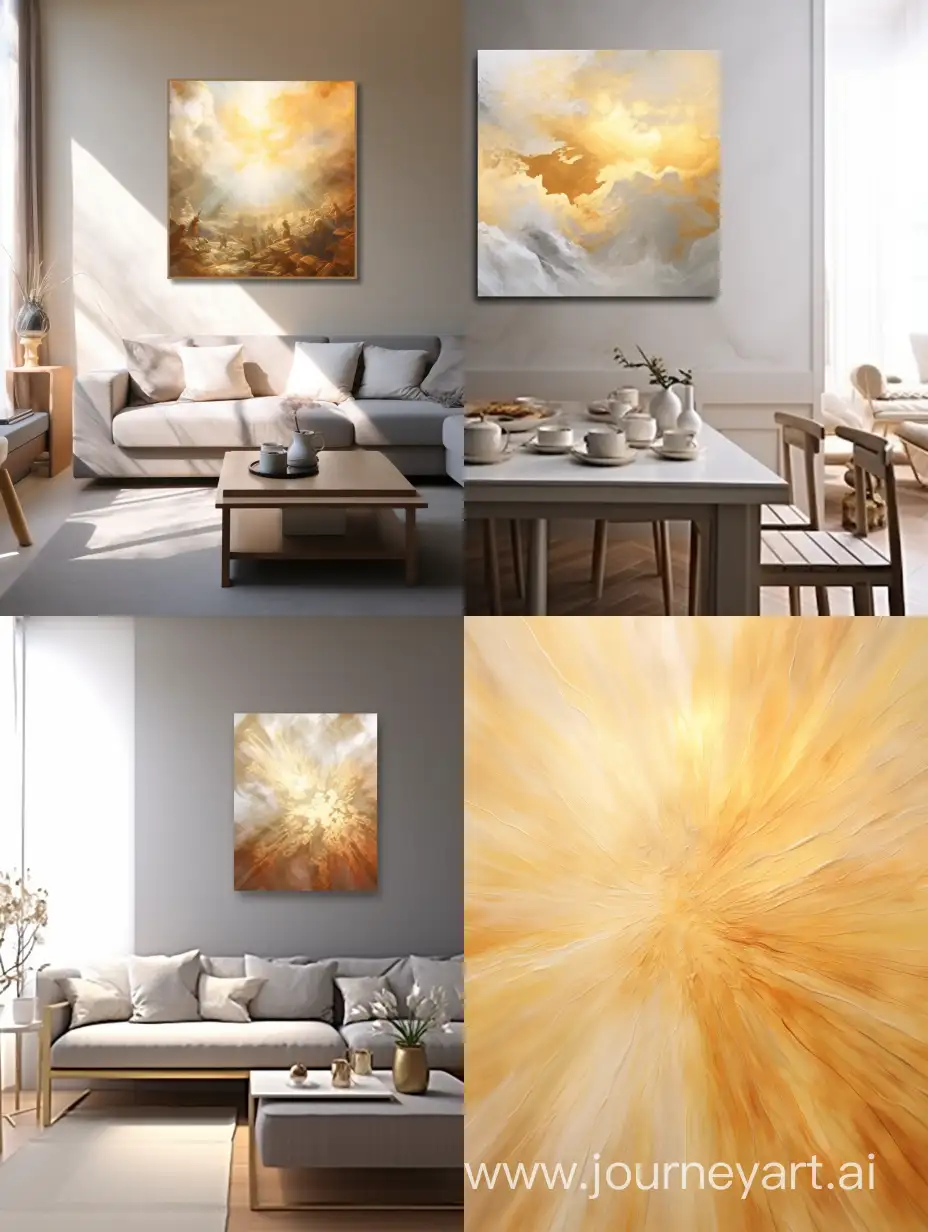 New Chinese decorative painting high definition abstract art on crystal, earthy tones, golden abstract art shimmering golden metallic sun rays through fog