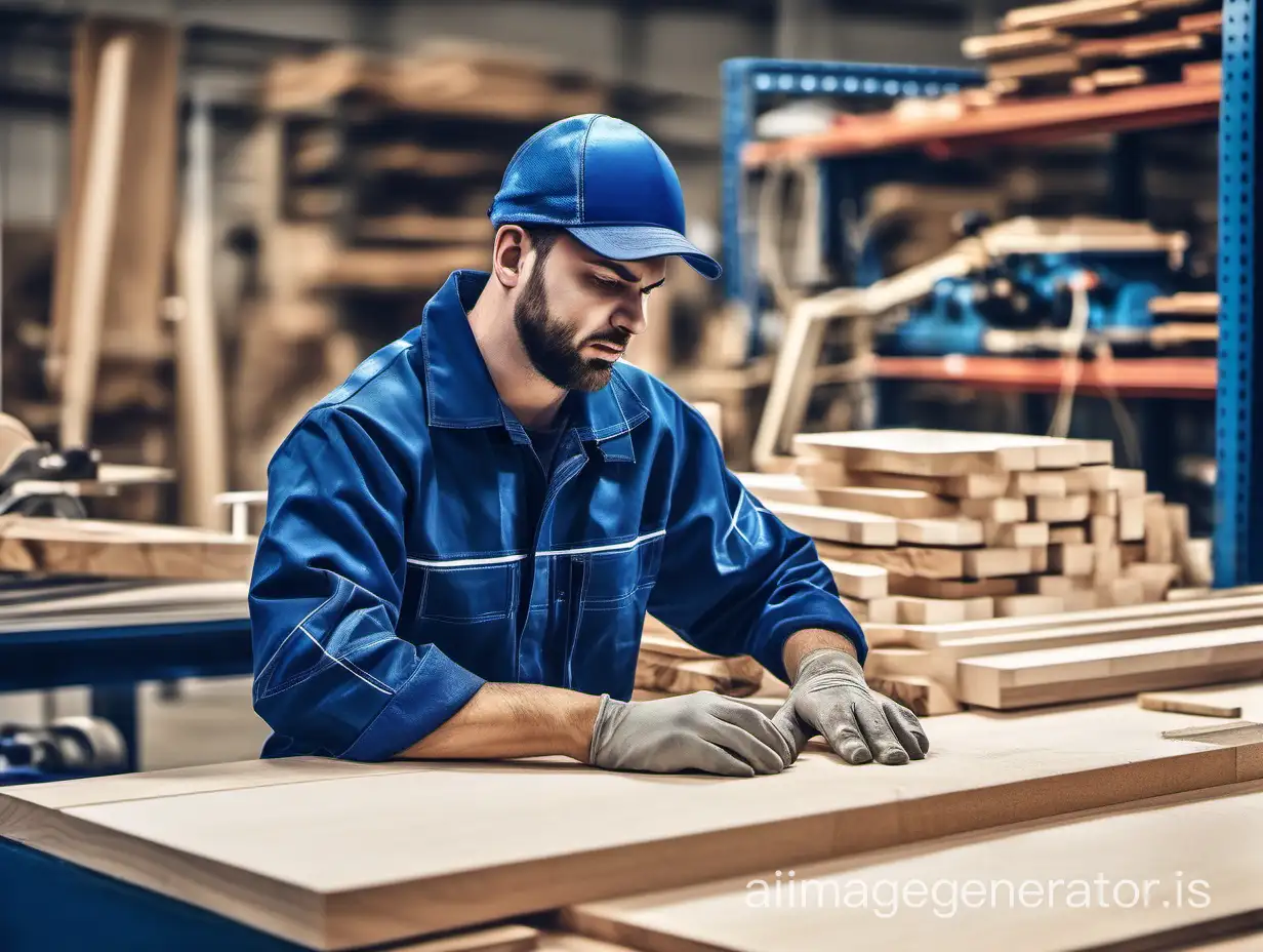 A working employee at a woodworking company in blue and blue tones