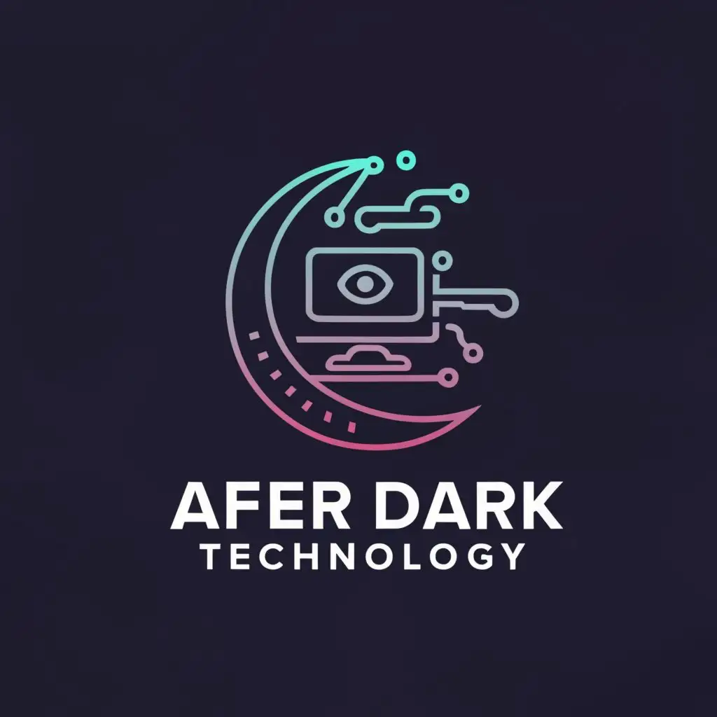 a logo design,with the text "After Dark Technology", main symbol:Moon and Computer,Moderate,be used in Technology industry,clear background