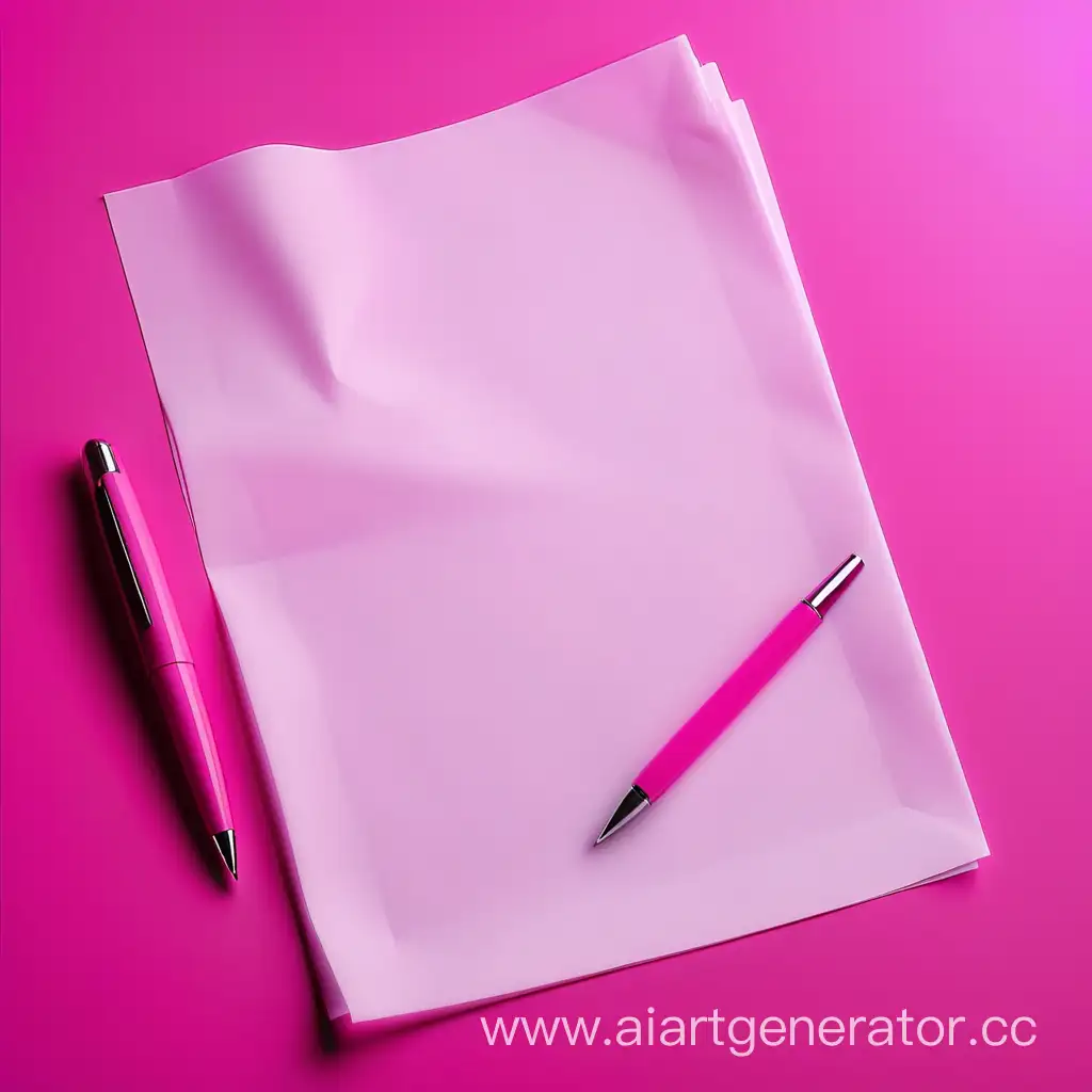 Листок с ручкой  на  ярко розовом фоне