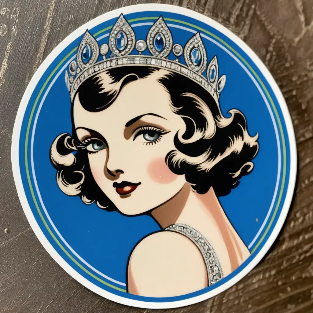 Vintage 1930s Glamour Beauty Queen Sticker Elegant Retro Decal
