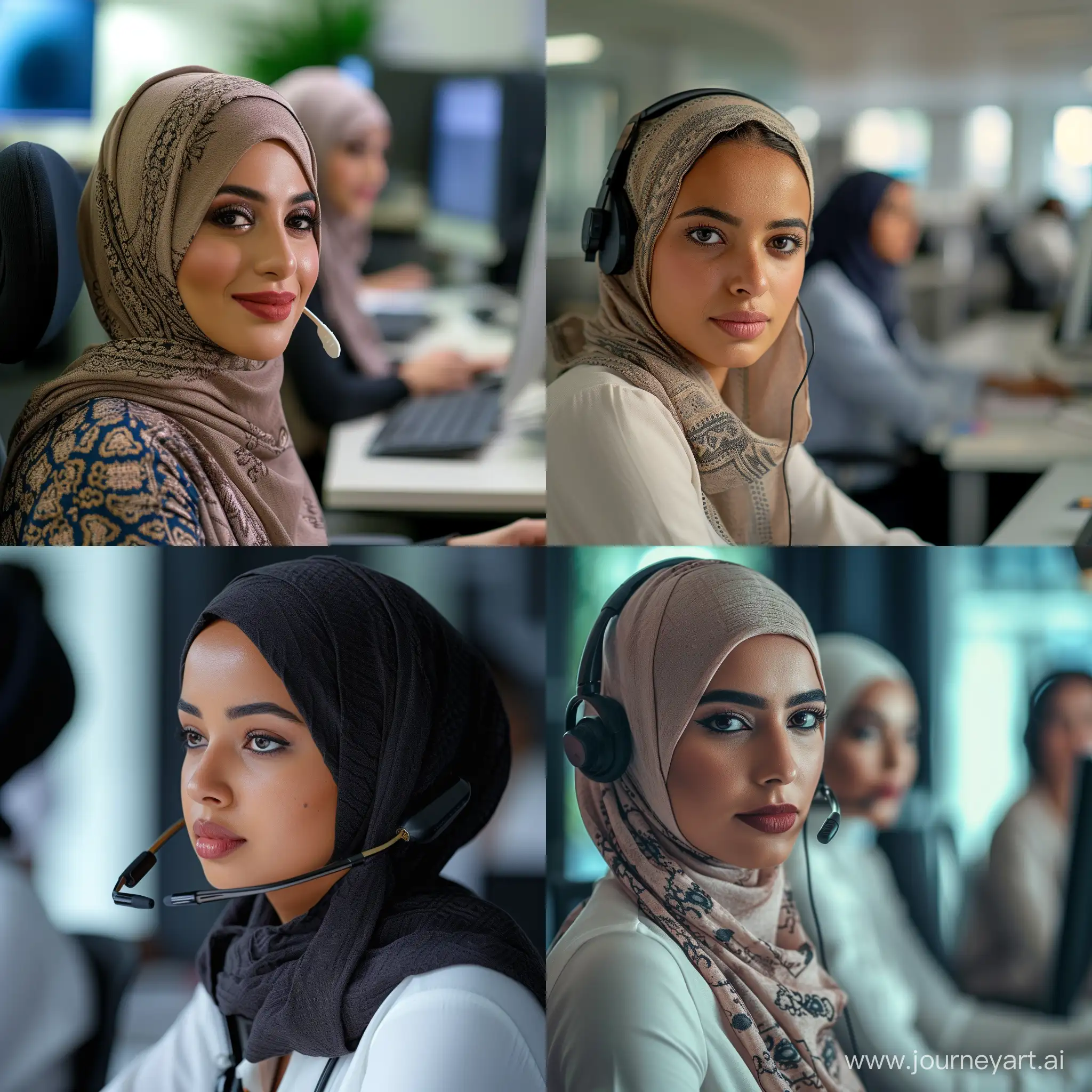 Generate image, very realistic image of algerian looking women in office that represent customers service