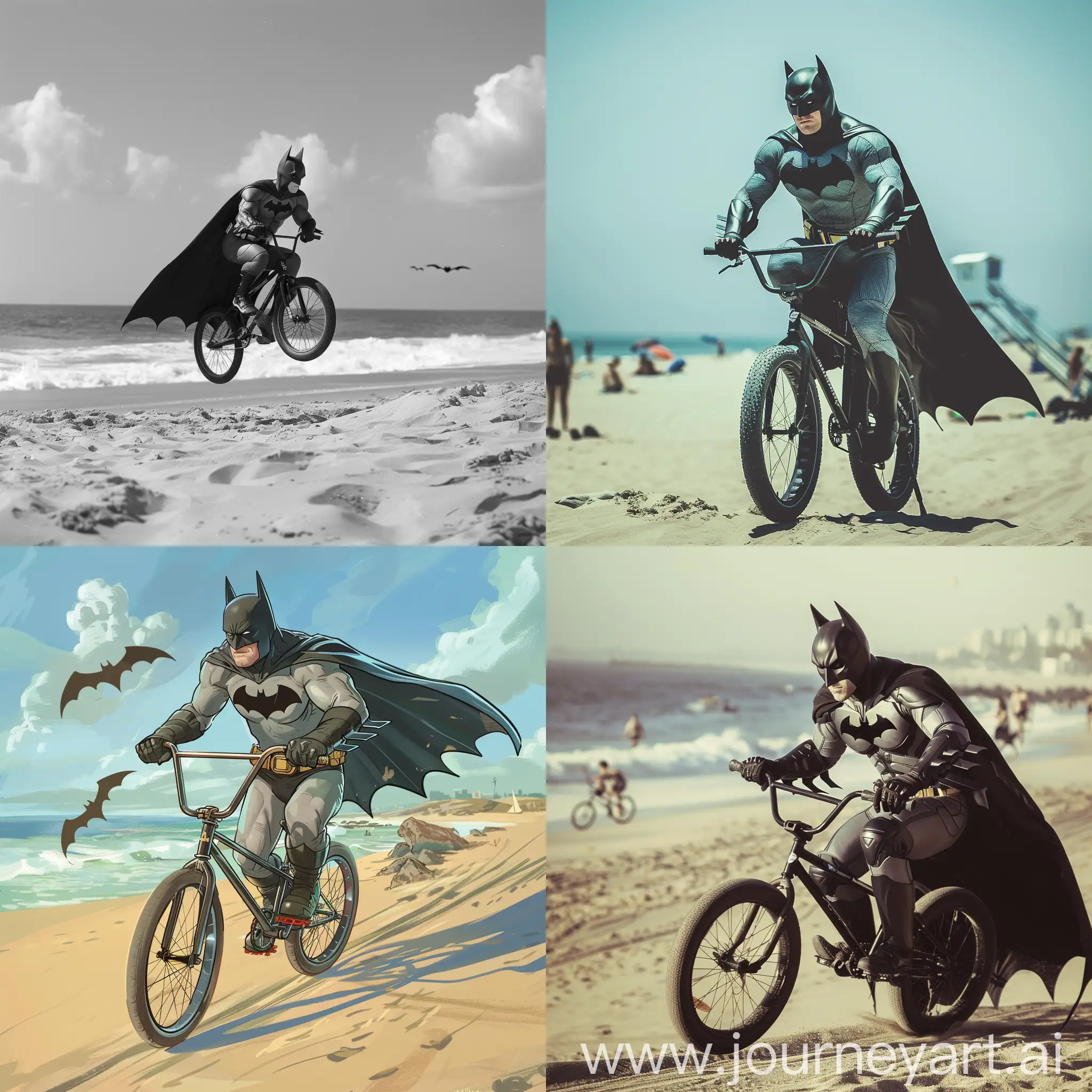 Batman riding a bicycle beach