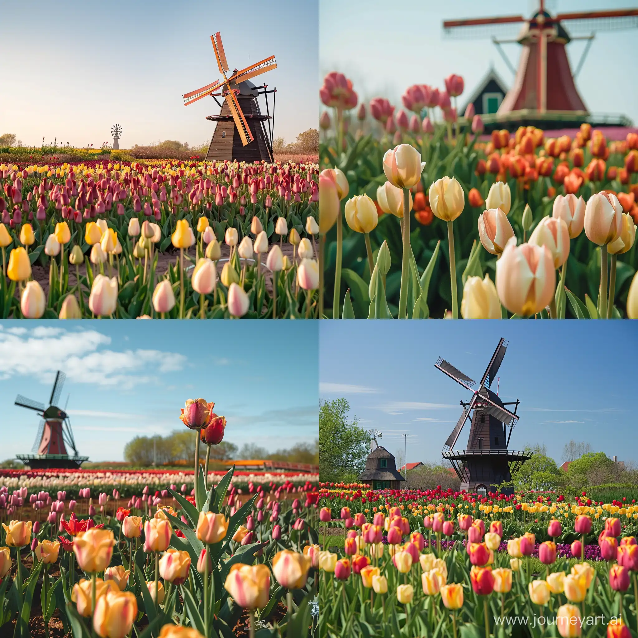 field of tulips with a windmill in the background

