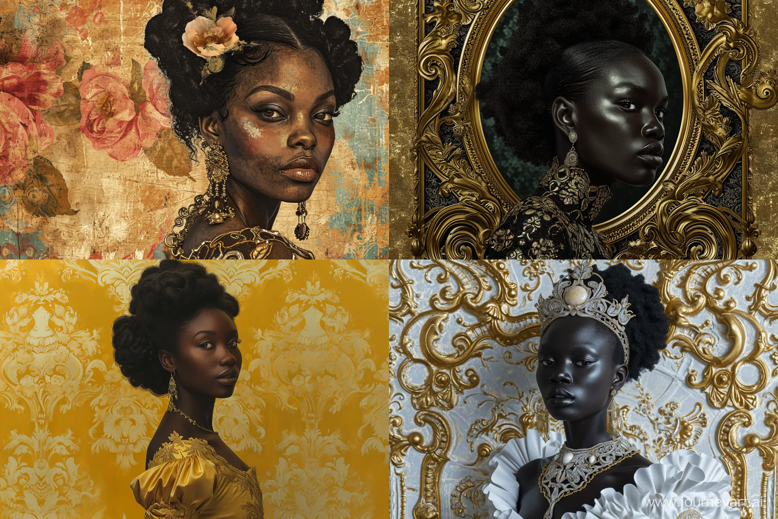 a BEUTIFUL BLACK woman intrincate  AND baroque portrait in the style of Frederic Soulacroix --v 6 --ar 3:2