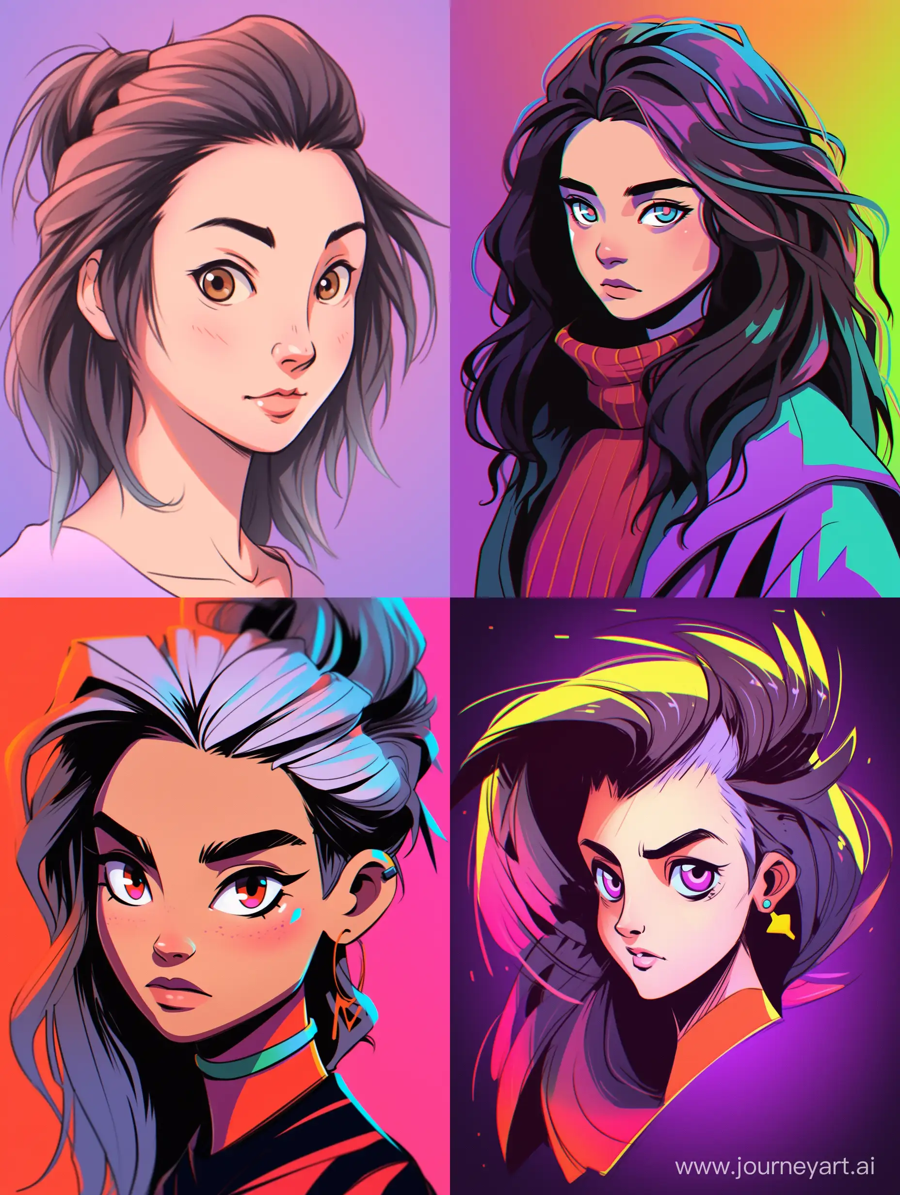 Colorful-Cartoon-Portrait-of-a-Woman-with-Vibrant-Niji-5-and-Niji-4-Elements