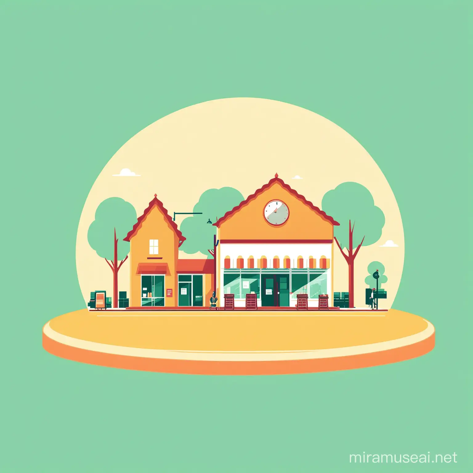 illustration a minimal graphic image about "starting a business in a small town" with a simple plain color background