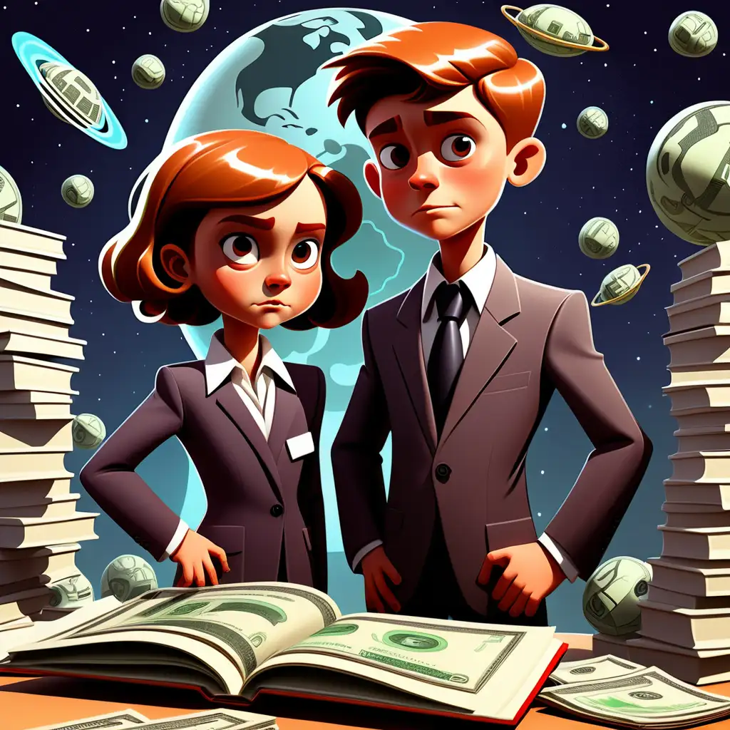 children future millionaires for a book cartoon-like 