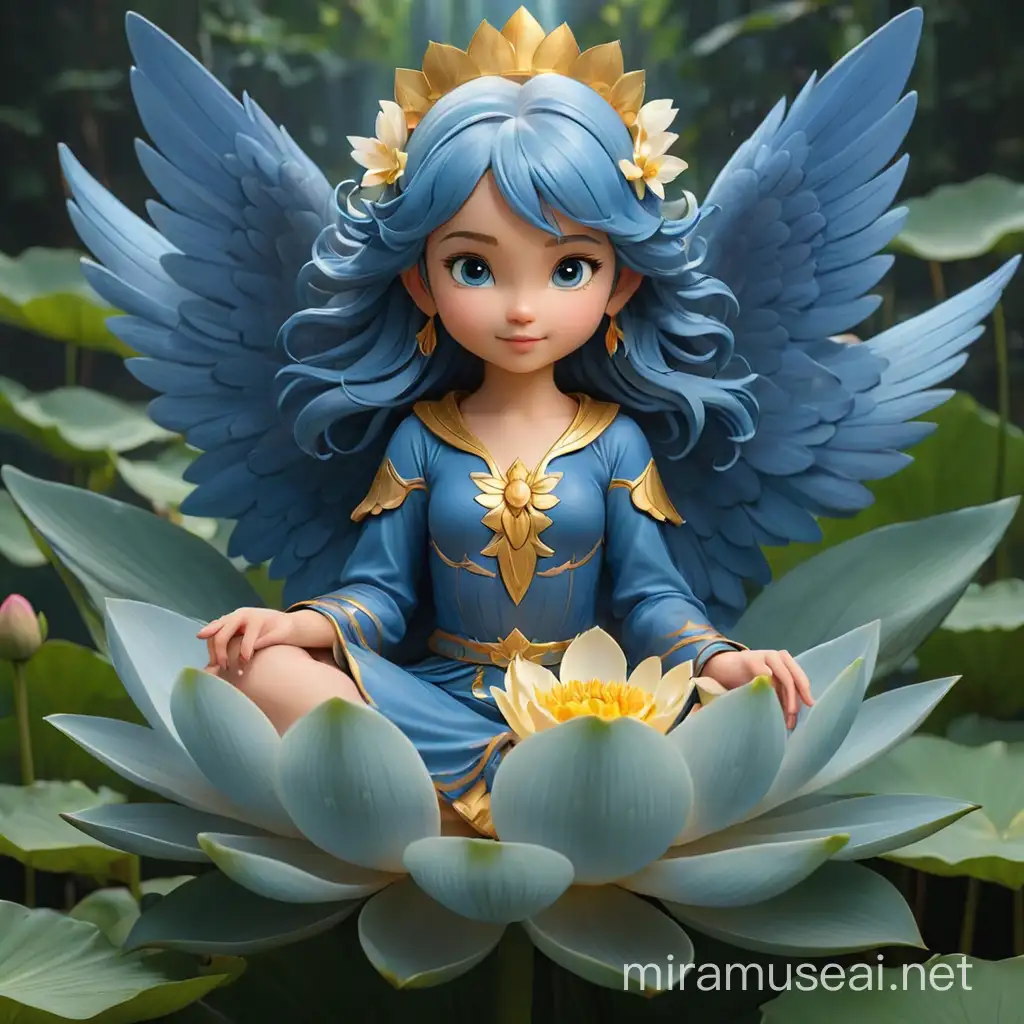 Blue Angel Sitting in a Lotus Flower