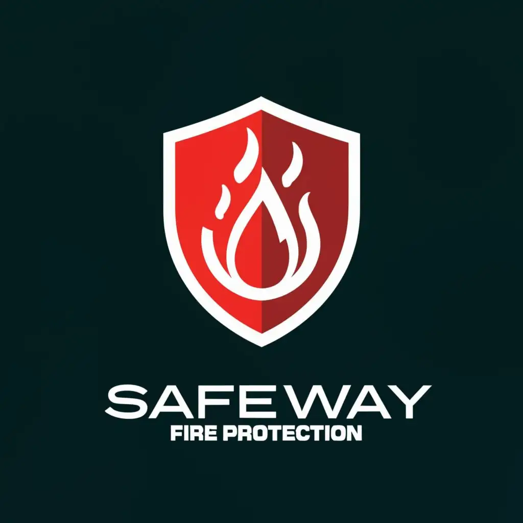 a logo design,with the text "Safeway fire protection ", main symbol:Shield fire water sprinkler,Minimalistic,be used in Construction industry,clear background