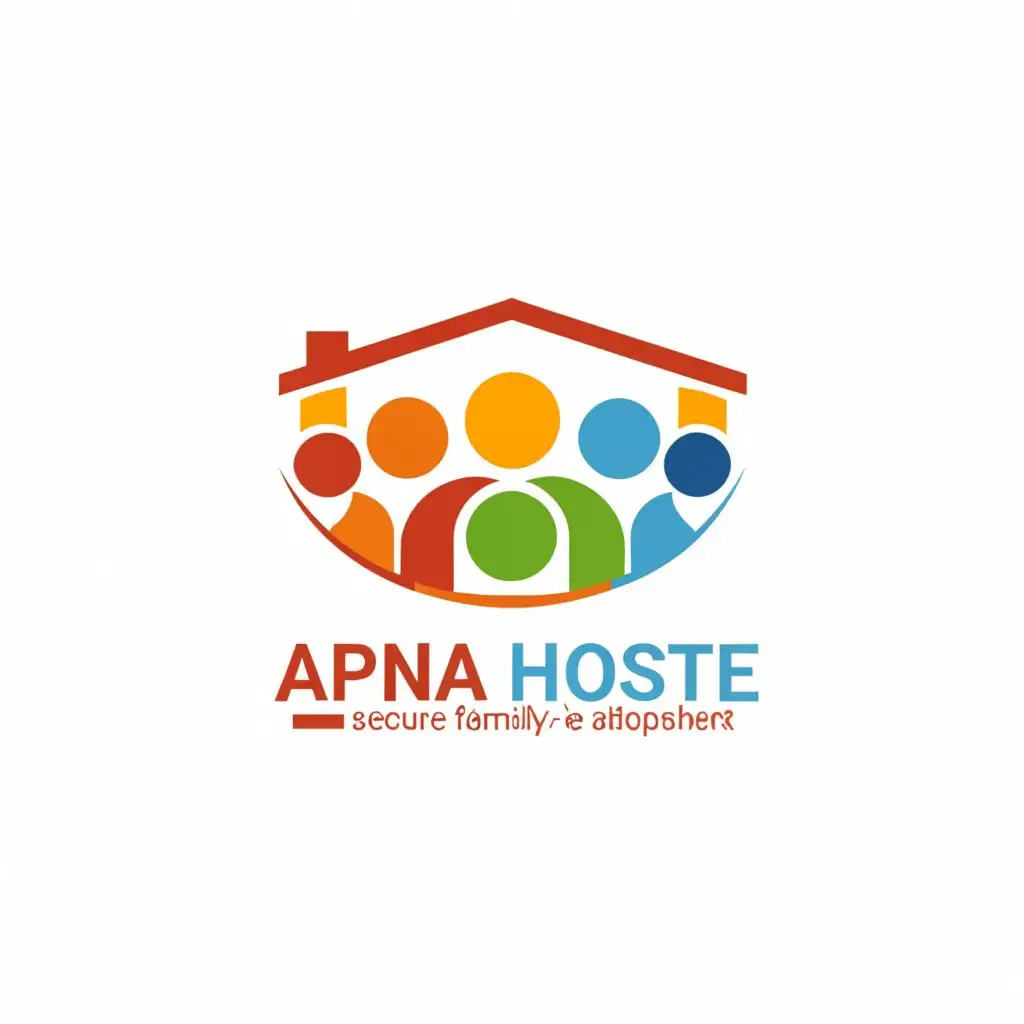 a logo design,with the text "Apna Hostel", main symbol:young boys and girls students with secure family,complex,be used in Education industry,clear background
