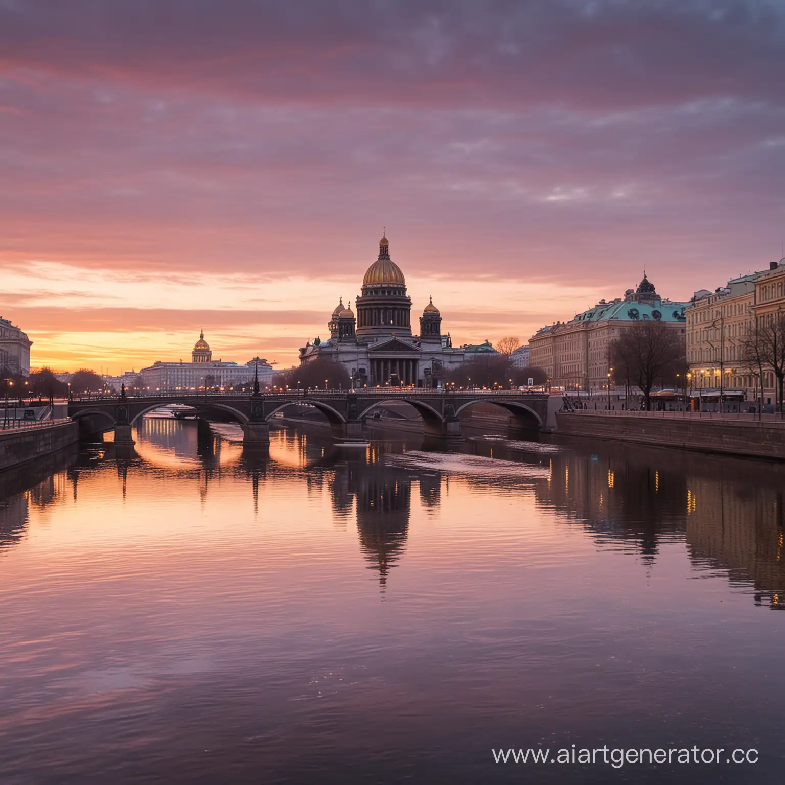 Санкт-Петербург утром на рассвете и Исаакиевский собор