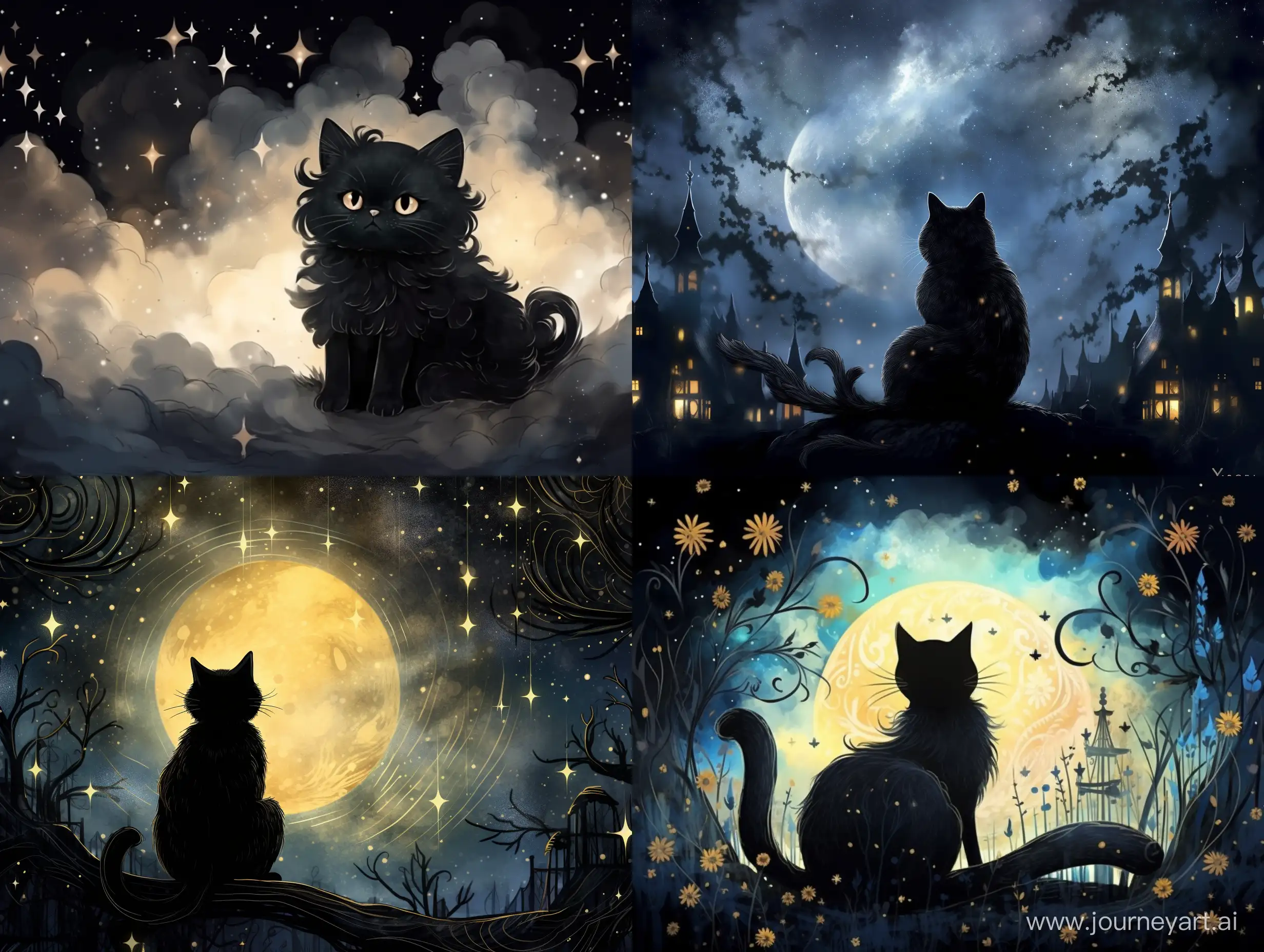 Gothic-Black-Lunar-Kitten-Illustration-with-Sparkling-Stars
