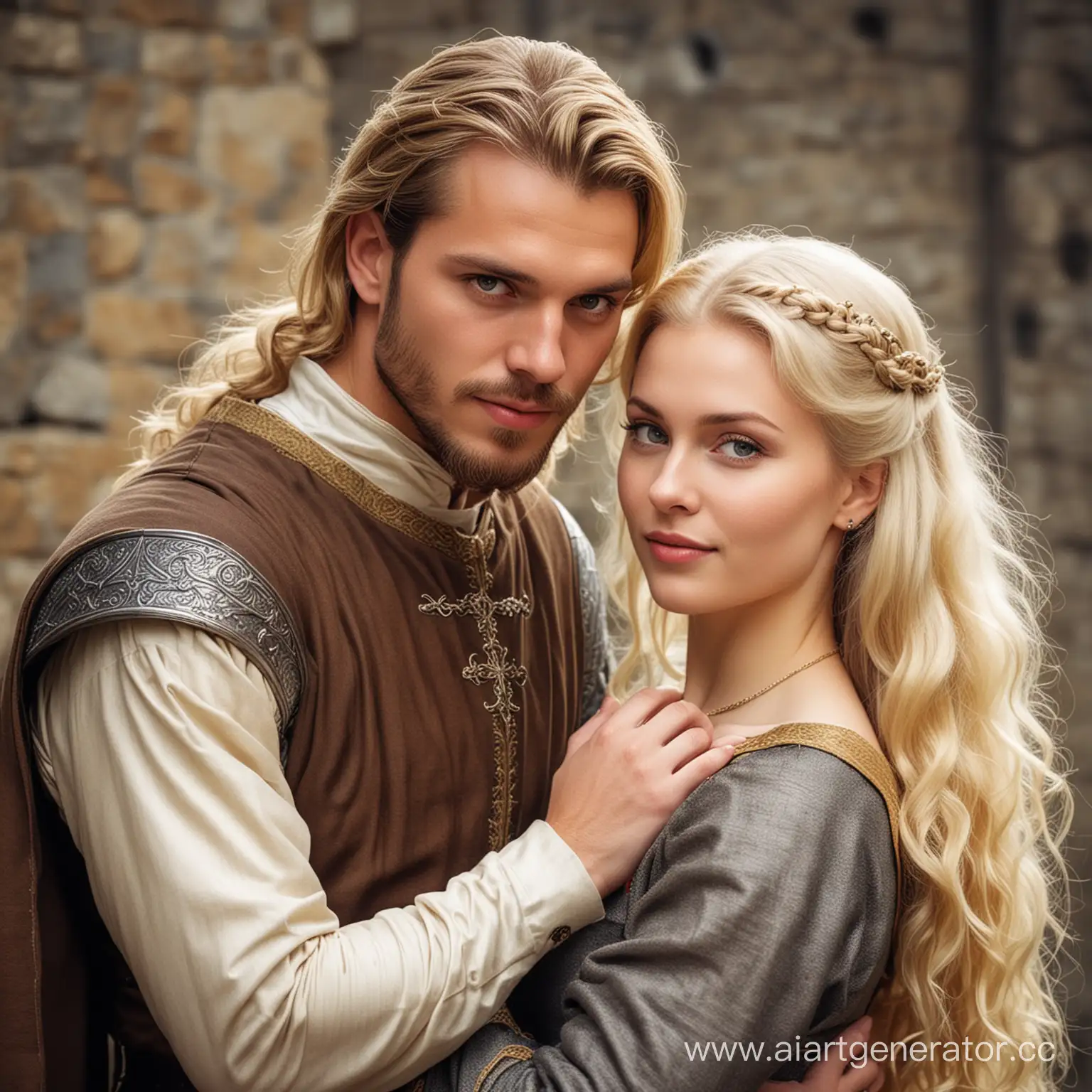 средневековая пара мужчина и женщина блондинка фас