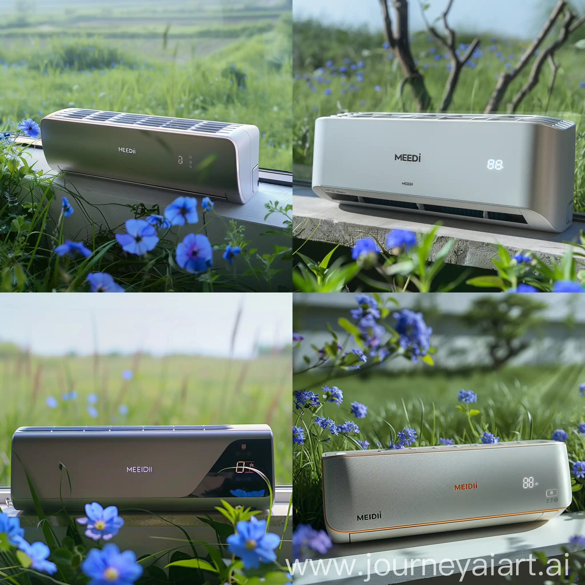 MEIDI-TechSavvy-Air-Conditioner-on-Windowsill-with-Nature-Background