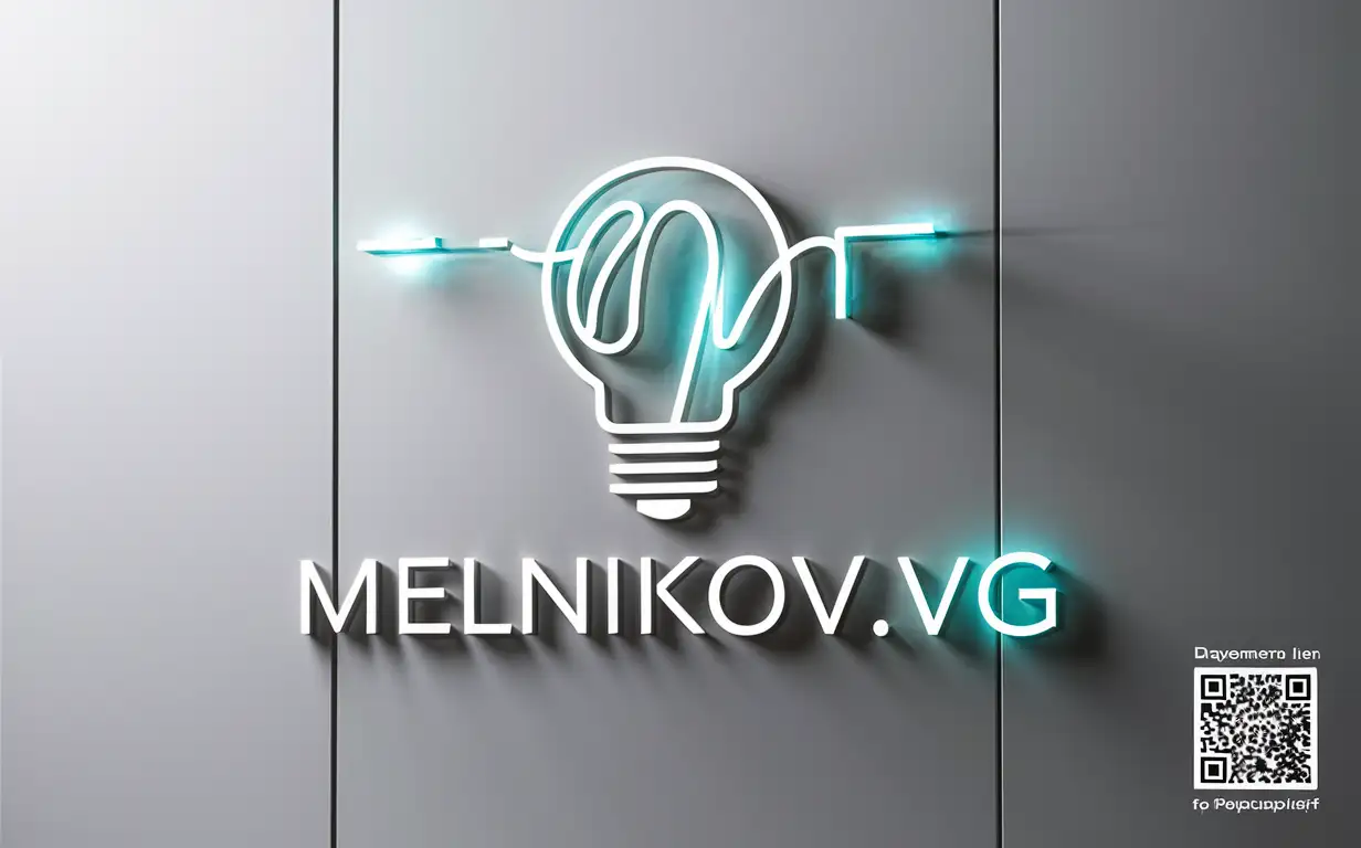 Analog of the logo "Melnikov.VG", clean back white background, abstract light bulb, luminescent design technology, https://pay.cloudtips.ru/p/cb63eb8f