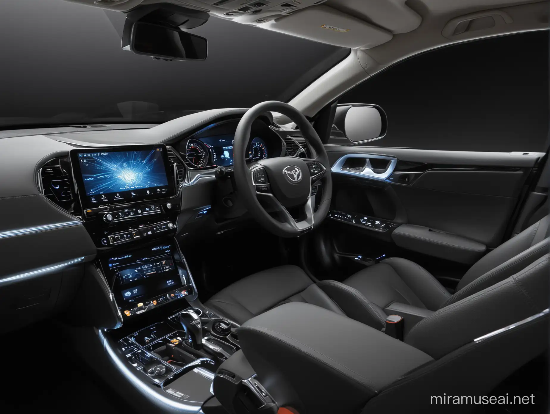 Futuristic Vehicle Interior with Levitating OLED Displays