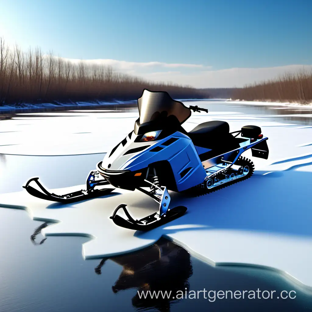 snowmobile on the river ice, realistic